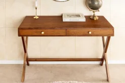 Stilvoller Konsolentisch SECRETARIO 110cm braun Akazie gold mit Schubladen