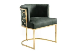 Stilvoller Stuhl ELEGANCE grün Samt gold Edelstahl mit Armlehne