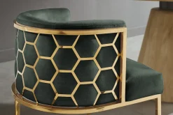 Stilvoller Stuhl ELEGANCE grün Samt gold Edelstahl mit Armlehne