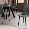Stilvoller Stuhl GLAMM anthrazit Samt mit Rauten-Steppung schwarze Metallbeine