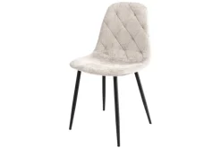 Stilvoller Stuhl GLAMM champagner beige Chenille Cremona mit Rauten-Steppung schwarz Metall