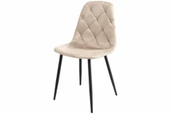 Stilvoller Stuhl GLAMM champagner beige Samt mit Rauten-Steppung schwarz Metall