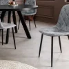 Stilvoller Stuhl GLAMM grau Chenille Cremona mit Rauten-Steppung schwarze Metallbeine