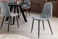 Stilvoller Stuhl GLAMM grau Chenille Cremona mit Rauten-Steppung schwarze Metallbeine