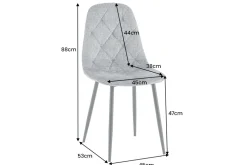 Stilvoller Stuhl GLAMM grau Chenille Cremona mit Rauten-Steppung schwarze Metallbeine