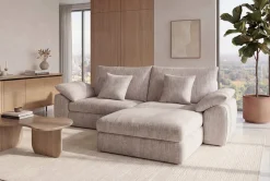 Stilvolles Big Sofa SOHO 260cm beige Chenille 4-Sitzer Couch mit Wellenunterfederung