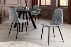 Stilvolles 2er-Set Stühle GLAMM grau Chenille Cremona schwarze Metallbeine