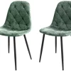 Stilvolles 2er-Set Stühle GLAMM grün Chenille Cremona schwarze Metallbeine