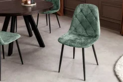 Stilvolles 2er-Set Stühle GLAMM grün Chenille Cremona schwarze Metallbeine