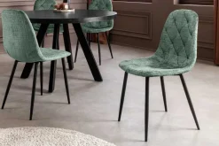Stilvolles 2er-Set Stühle GLAMM grün Chenille Cremona schwarze Metallbeine