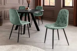 Stilvolles 2er-Set Stühle GLAMM grün Chenille Cremona schwarze Metallbeine