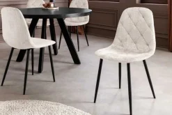 Stilvolles 2er-Set Stühle GLAMM champagner beige Chenille Cremona schwarze Metallbeine