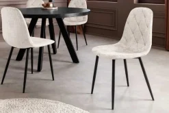 Stilvolles 2er-Set Stühle GLAMM champagner beige Chenille Cremona schwarze Metallbeine