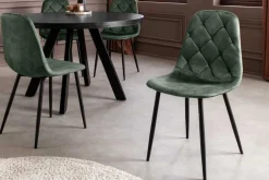 Stilvolles 2er-Set Stühle GLAMM grün Samt schwarze Metallbeine