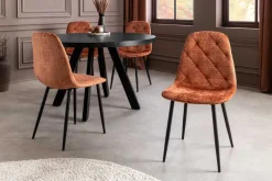 Stilvolles 2er-Set Stühle GLAMM rost braun Chenille Cremona schwarze Metallbeine