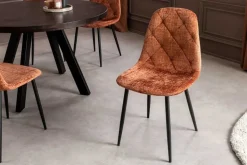Stilvolles 2er-Set Stühle GLAMM rost braun Chenille Cremona schwarze Metallbeine