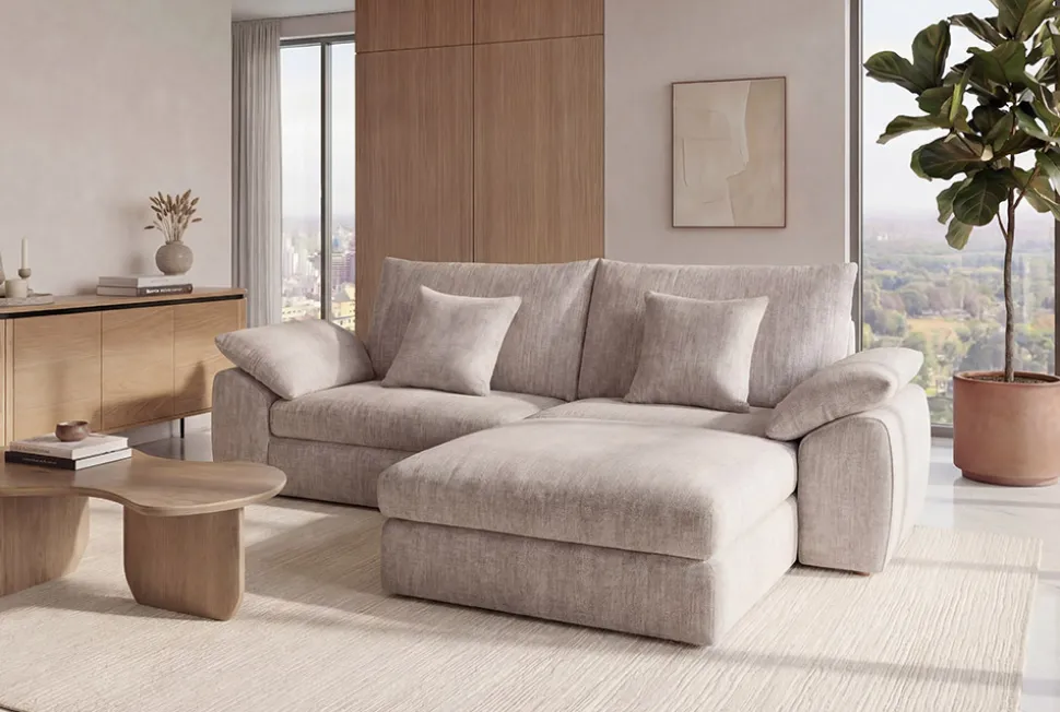 Stilvolles Sofa SOHO 225cm beige Chenille 3-Sitzer Couch mit Wellenunterfederung