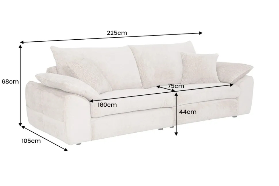 Stilvolles Sofa SOHO 225cm beige Chenille 3-Sitzer Couch mit Wellenunterfederung