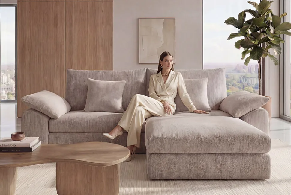 Stilvolles Sofa SOHO 225cm beige Chenille 3-Sitzer Couch mit Wellenunterfederung