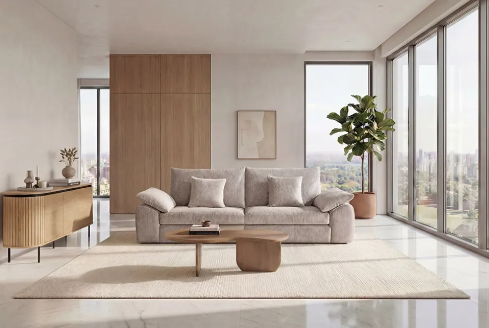 Stilvolles Sofa SOHO 225cm beige Chenille 3-Sitzer Couch mit Wellenunterfederung