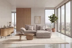 Stilvolles Sofa SOHO 225cm beige Chenille 3-Sitzer Couch mit Wellenunterfederung