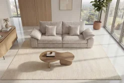 Stilvolles Sofa SOHO 225cm beige Chenille 3-Sitzer Couch mit Wellenunterfederung