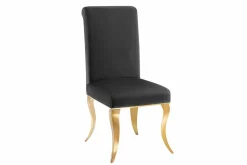 Stuhl MODERN BAROCK DELUXE schwarz Samt mit goldenen Edelstahlbeinen