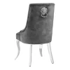 Stuhl MODERN BAROCK DELUXE grau Samt silber Edelstahlbeine mit Löwenkopf