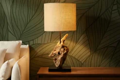 Treibholz Tischlampe HYPNOTIC 60cm natur Leinen-Schirm