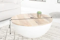 Upcycling Design Couchtisch INDUSTRIAL STORAGE 70cm weiß Mangoholz handmade