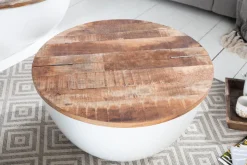 Upcycling Design Couchtisch INDUSTRIAL STORAGE 70cm weiß Mangoholz handmade
