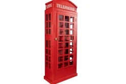Vintage Barschrank TELEPHONE 200cm rot Mangoholz massiv englische Telefonzelle Vitrine