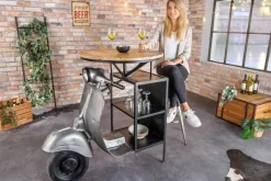 Vintage Bartisch UPCYCLING SCOOTER 120cm silber Mangoholz rund handmade