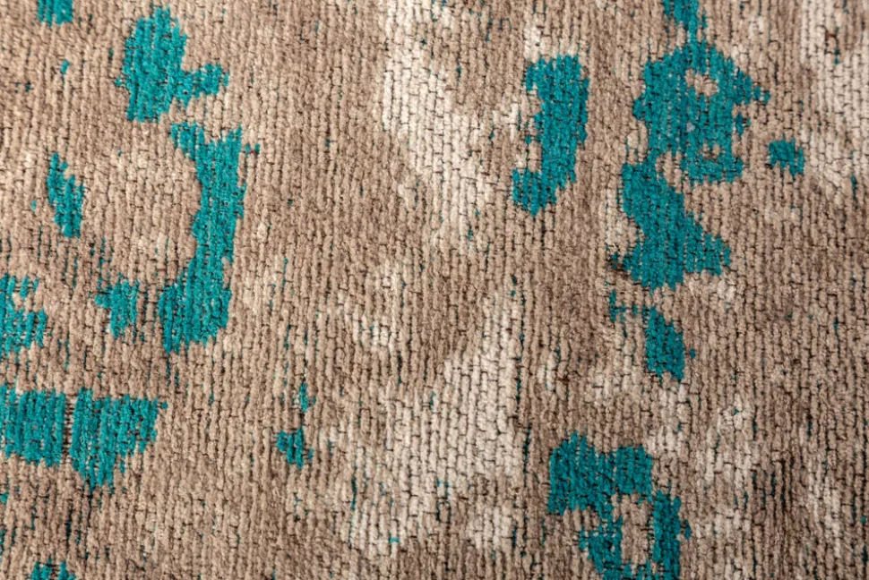 Vintage Baumwoll-Teppich MODERN ART XXL 350x240cm greige türkis verwaschen Used Look