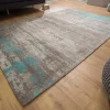 Vintage Baumwoll-Teppich MODERN ART 240x160cm greige türkis verwaschen Used Look