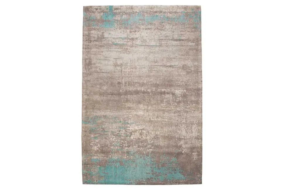 Vintage Baumwoll-Teppich MODERN ART 240x160cm greige türkis verwaschen Used Look