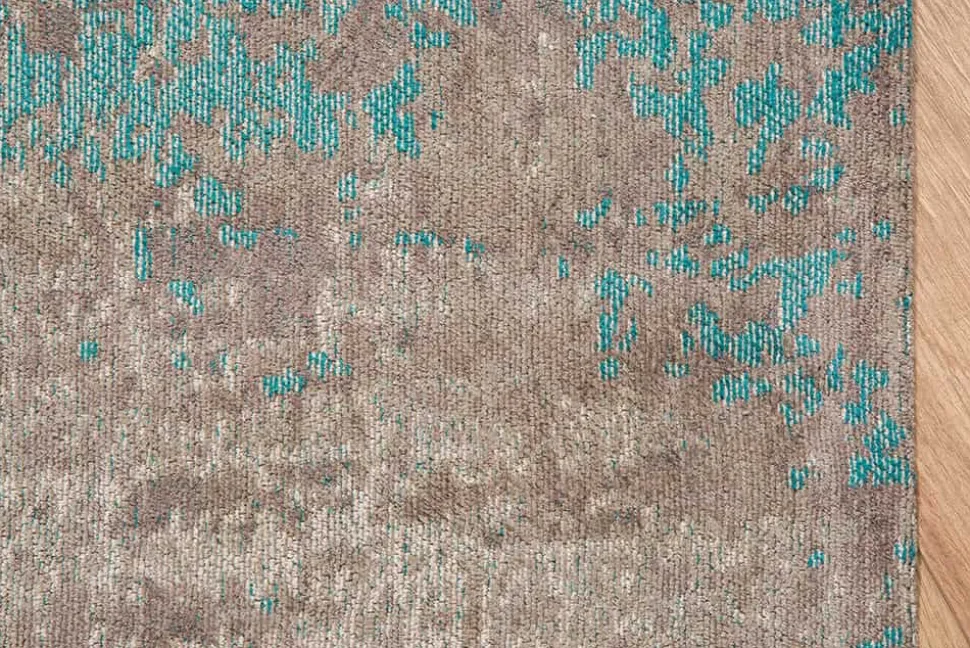 Vintage Baumwoll-Teppich MODERN ART 240x160cm greige türkis verwaschen Used Look
