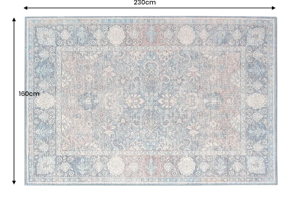 Vintage Teppich HERITAGE 230x160cm blau beige rot Flachgewebe Muster