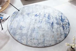 Vintage Teppich MODERN ART 150cm blau verwaschen rund Used Look