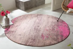 Vintage Teppich MODERN ART 150cm beige pink verwaschen rund Used Look