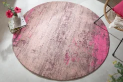 Vintage Teppich MODERN ART 150cm beige pink verwaschen rund Used Look