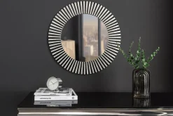 Wandspiegel HARMONY NATURE 60cm rund weiß schwarz Kunsthandwerk mit Mosaik