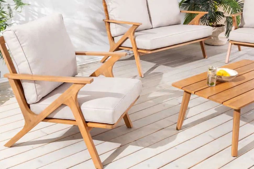 Wetterfester Gartenstuhl COMFORT LINE natur beige Akazienholz Loungesessel