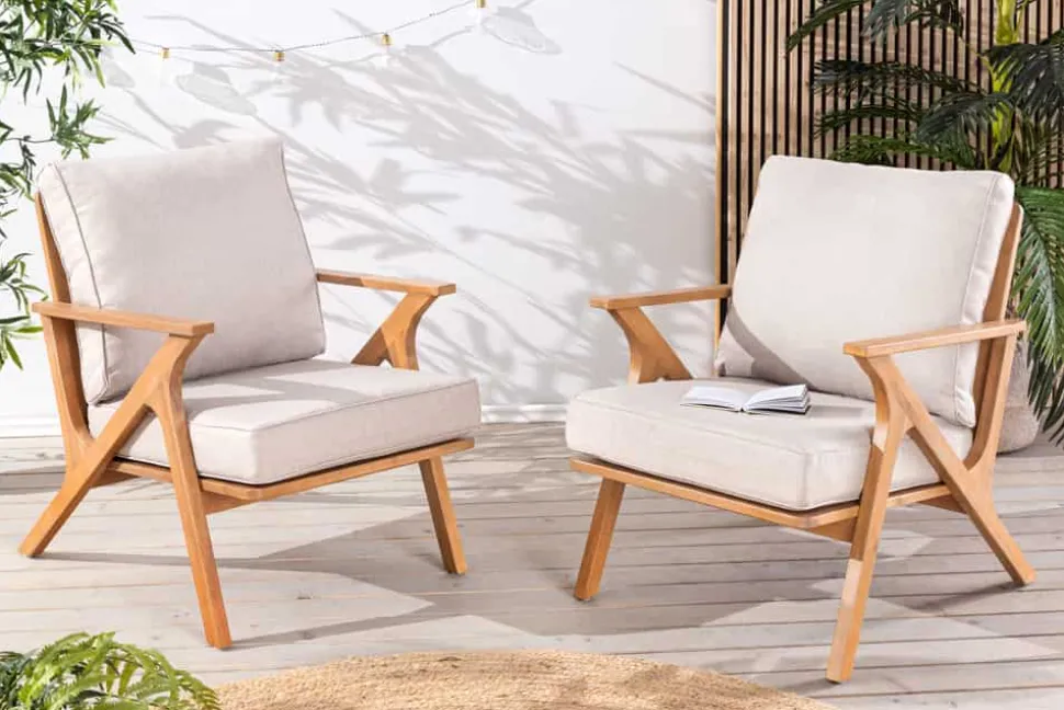 Wetterfester Gartenstuhl COMFORT LINE natur beige Akazienholz Loungesessel