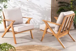 Wetterfester Gartenstuhl COMFORT LINE natur beige Akazienholz Loungesessel