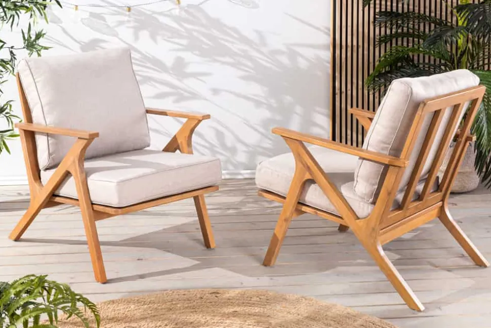 Wetterfester Gartenstuhl COMFORT LINE natur beige Akazienholz Loungesessel