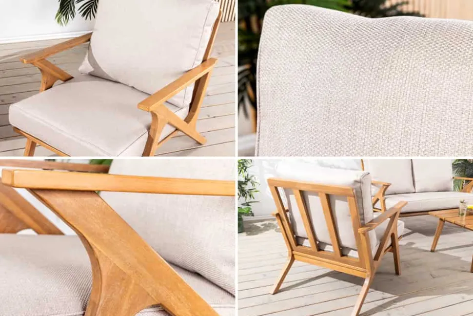 Wetterfester Gartenstuhl COMFORT LINE natur beige Akazienholz Loungesessel
