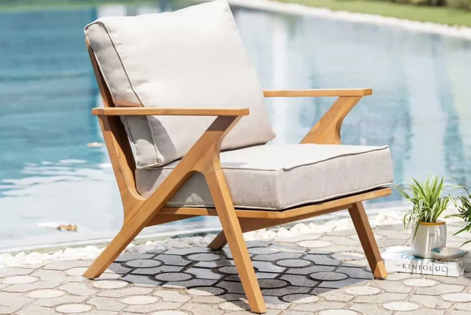 Wetterfester Gartenstuhl COMFORT LINE natur beige Akazienholz Loungesessel
