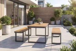 Wetterfester Gartentisch TAMPA LOUNGE 125cm grau natur Aluminium Metall Holz-Design Outdoor