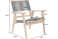 Wetterfestes 2er Set Gartenstuhl BALI ROPE natur anthrazit Akazienholz Loungesessel